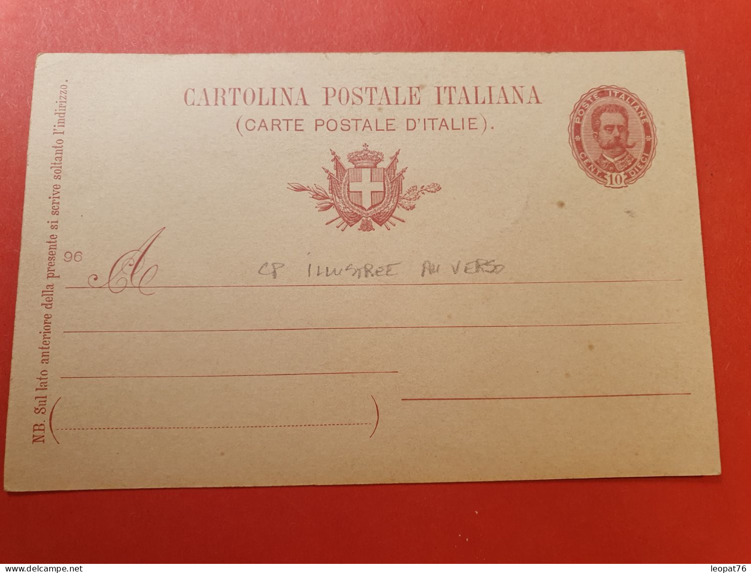 Italie - Entier Postal Illustré Au Verso  Non Circulé - J 113 - Stamped Stationery
