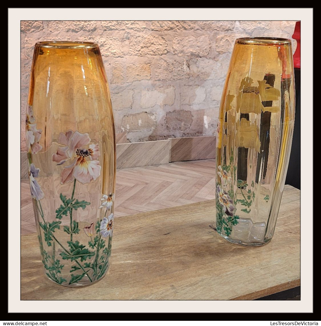 Paire De Superbes Vases Legras En Verre - Motif Floral - #AffairesConclues - Jarrones