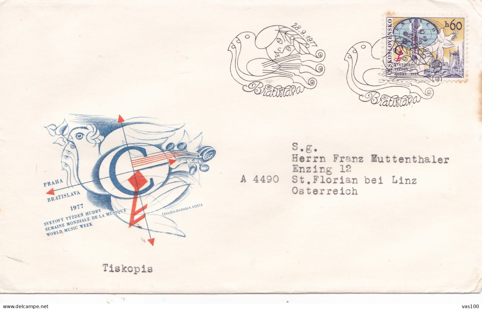 UNESCO   COVERS FDC  CIRCULATED 1977 Tchécoslovaquie - Covers & Documents