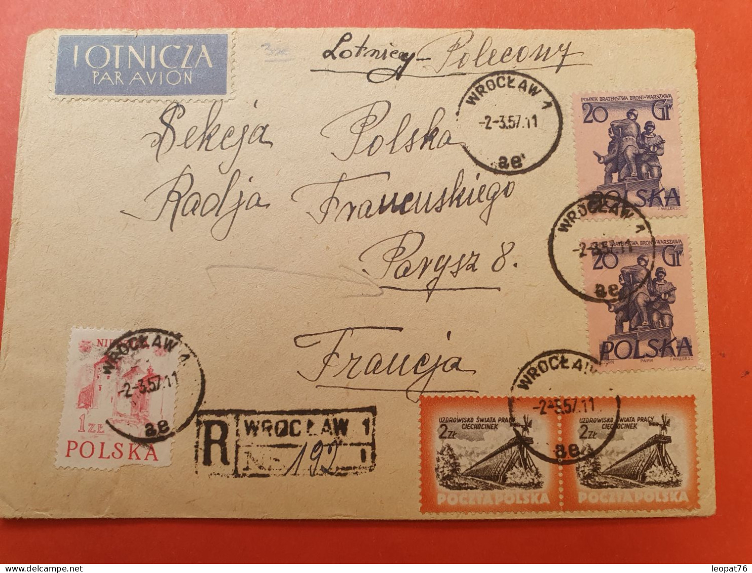 Pologne - Enveloppe En Recommandé De Wrocław  Pour Paris En 1957 - J 125 - Storia Postale