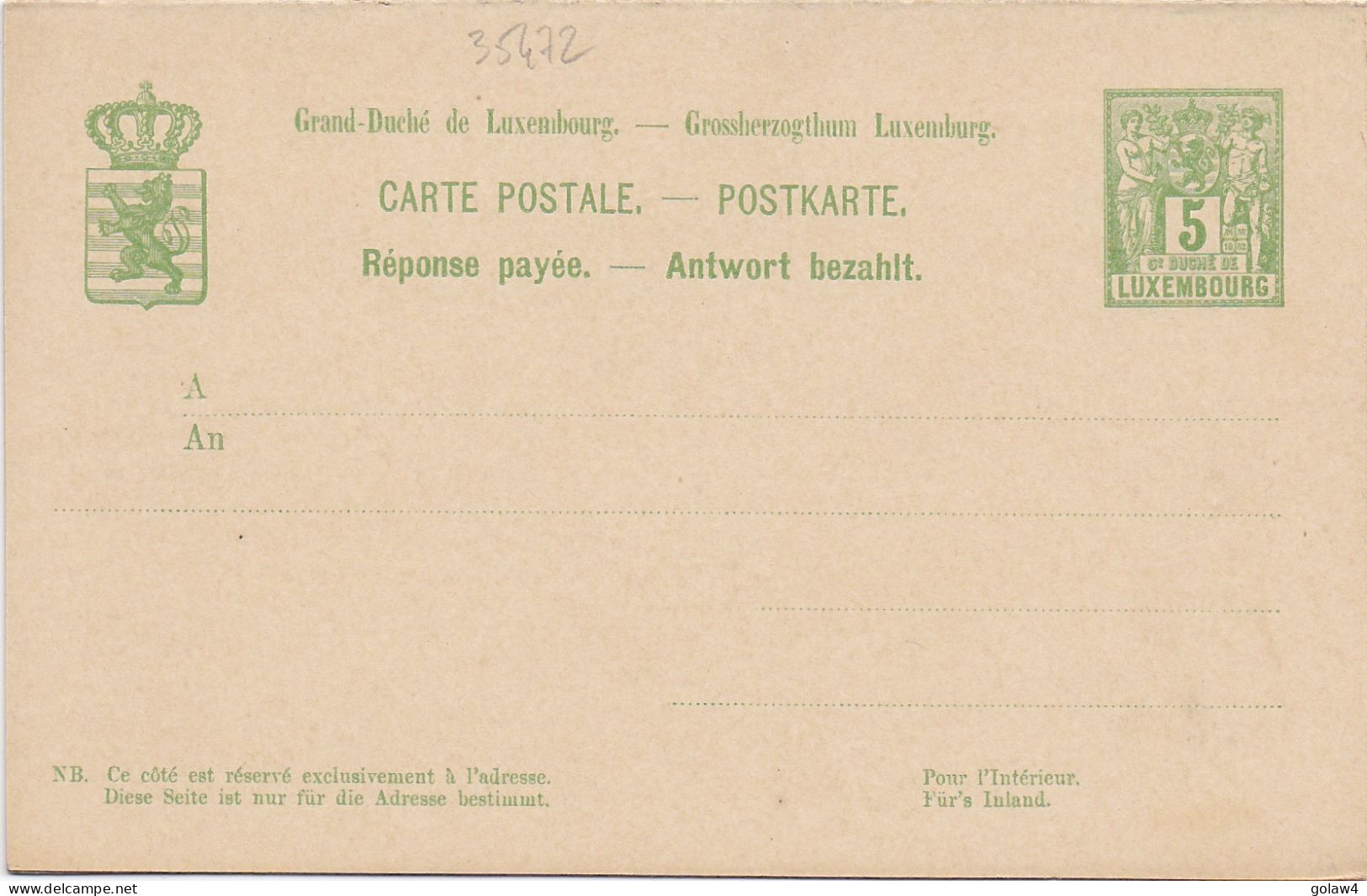 35472# CARTE POSTALE AVEC REPONSE PAYEE ANTWORT BEZAHLT ENTIER POSTAL LUXEMBOURG GANZSACHE STATIONERY - Postwaardestukken