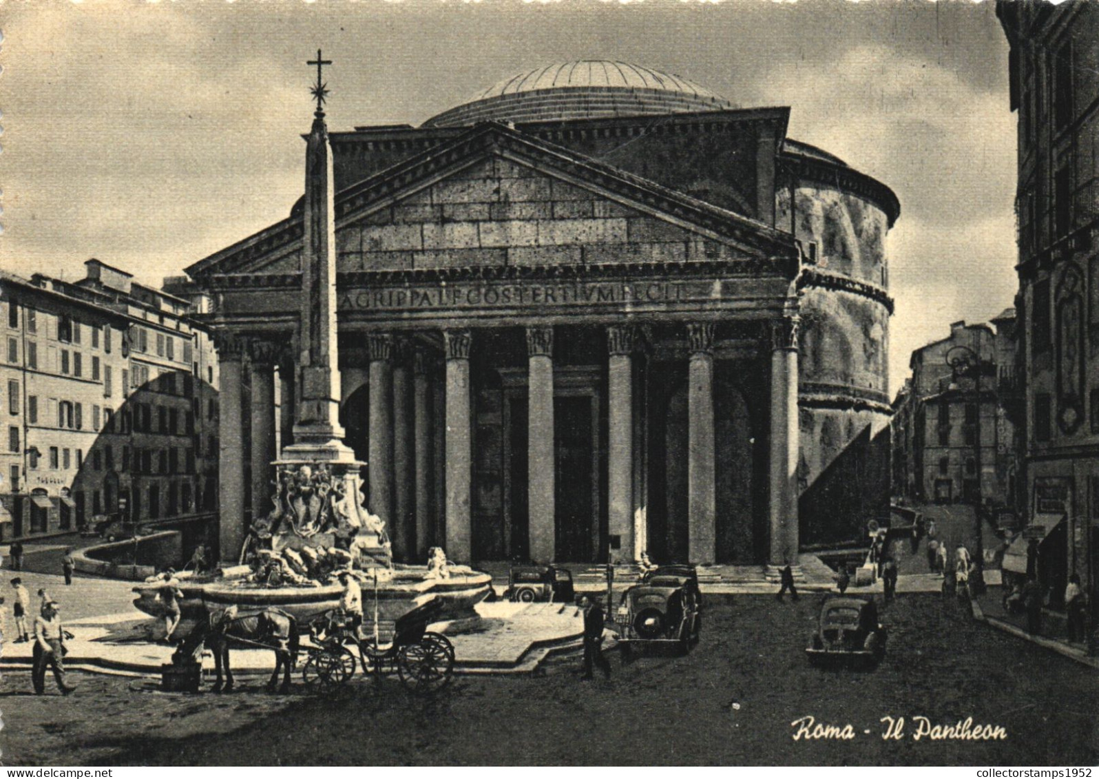 ROME, PANTHEON, ARCHITECTURE, MONUMENT, FOUNTAIN, CARRIAGE, HORSE, CARS, ITALY, POSTCARD - Pantheon