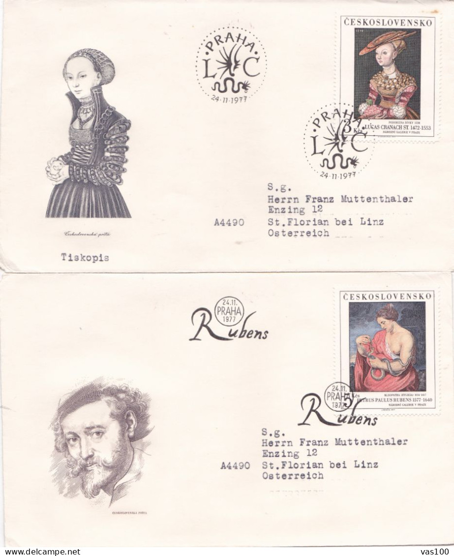 THE PAINTING  RUBENS 4  COVERS FDC  CIRCULATED 1977 Tchécoslovaquie - Cartas & Documentos