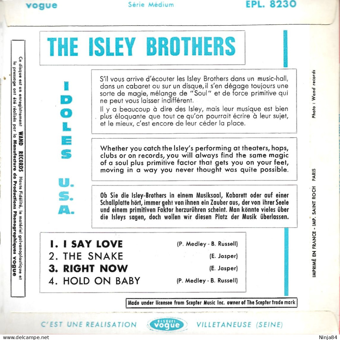 EP 45 RPM (7")  The Isley Brothers  "  I Say Love  " - Soul - R&B