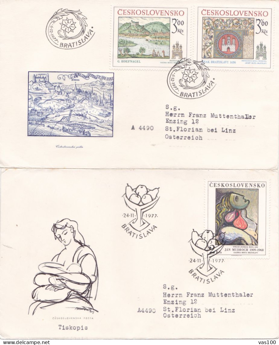 THE PAINTING  2 COVERS FDC  CIRCULATED 1977 Tchécoslovaquie - Covers & Documents