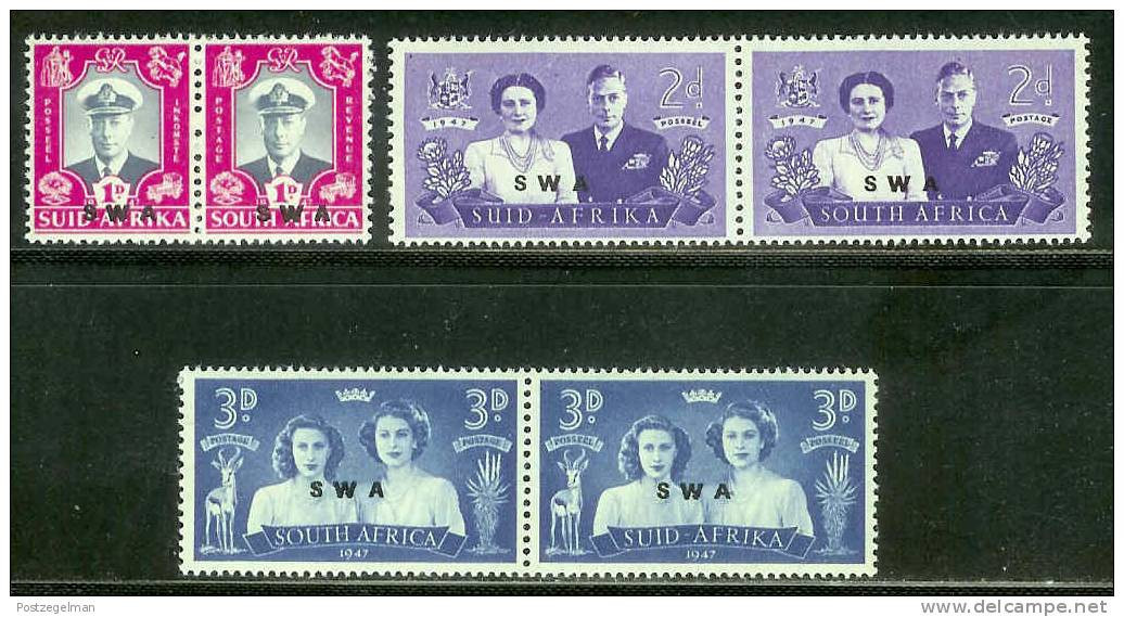 SWA 1947 Mint Hinged Stamps Royal Visit Pairs 252-257 - Namibië