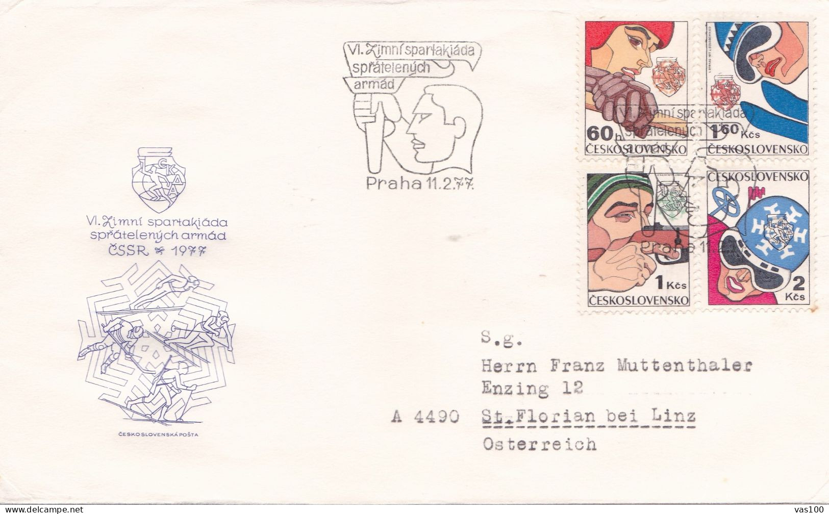 SPARTAKIADA COVERS FDC  CIRCULATED 1977 Tchécoslovaquie - Covers & Documents