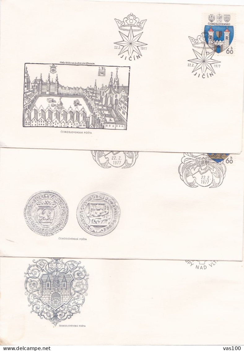 COAT OF ARMS 3 COVERS FDC  CIRCULATED 1977 Tchécoslovaquie - Briefe U. Dokumente