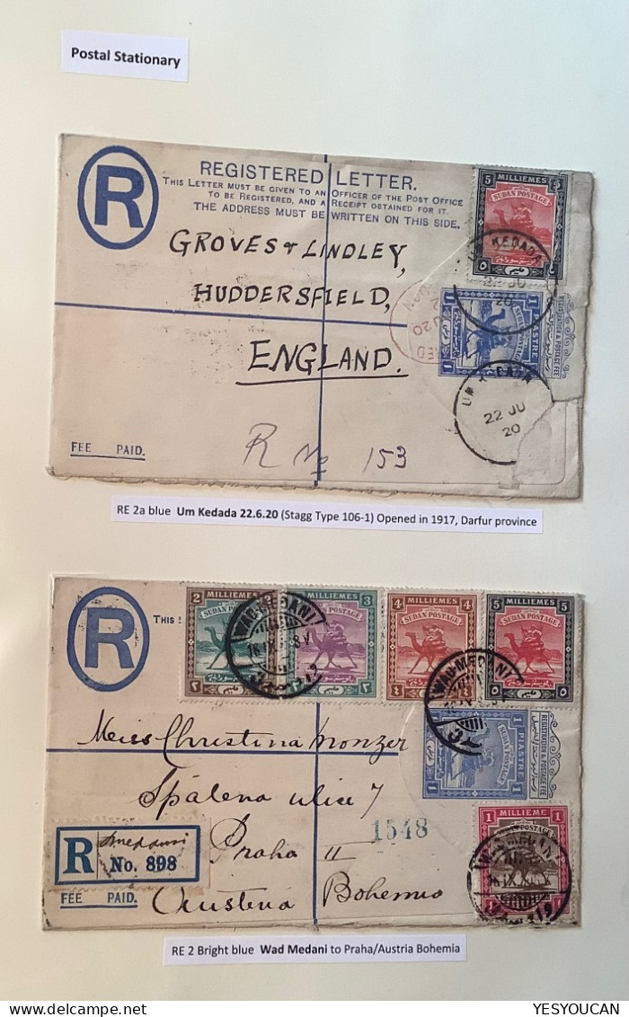 1908-54 Fine Collection Of Sudan „REGISTERED LETTER“ Postal Stationery On 21 Exhibition Pages (camel Egypt Used Mint - Soudan (...-1951)