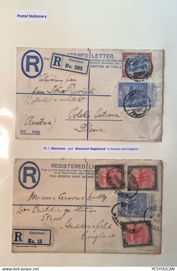 1908-54 Fine Collection Of Sudan „REGISTERED LETTER“ Postal Stationery On 21 Exhibition Pages (camel Egypt Used Mint - Soedan (...-1951)