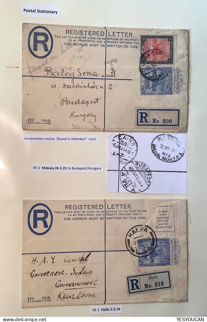 1908-54 Fine Collection Of Sudan „REGISTERED LETTER“ Postal Stationery On 21 Exhibition Pages (camel Egypt Used Mint - Sudan (...-1951)