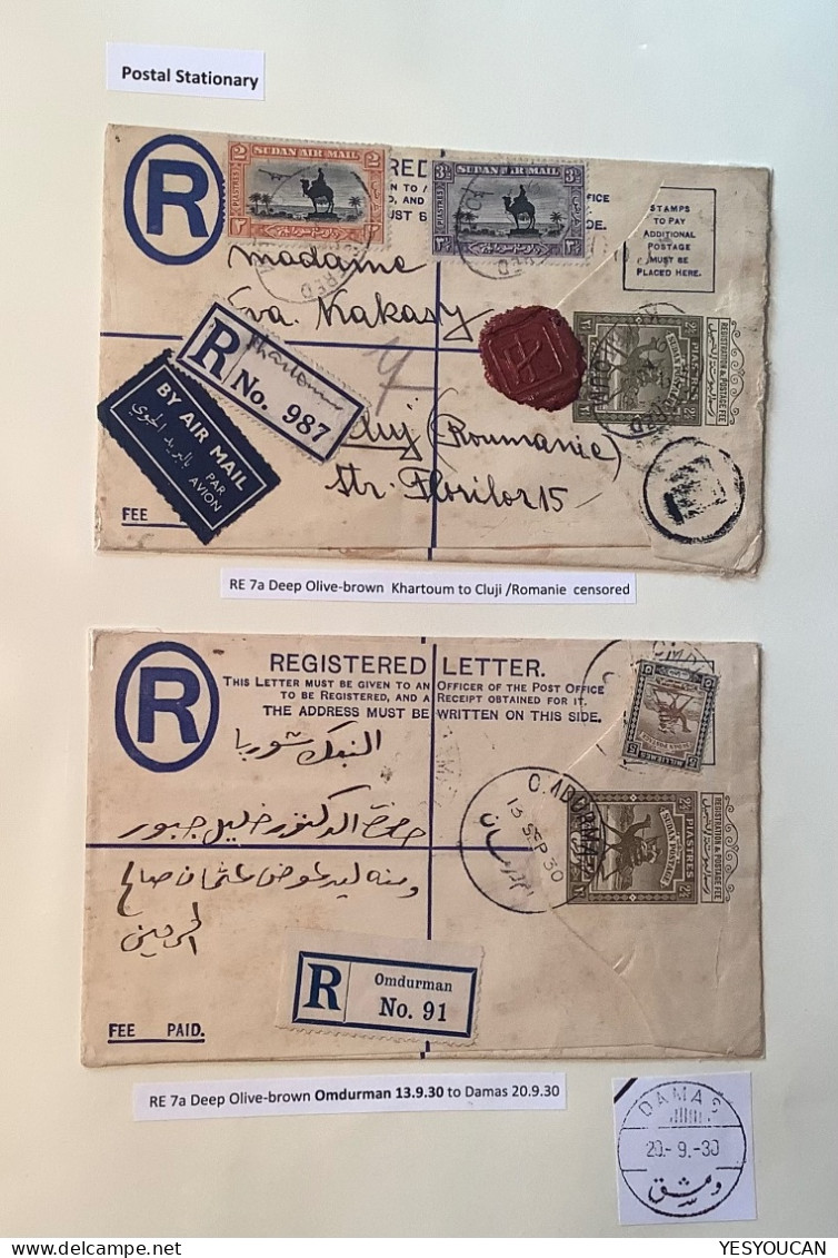 1908-54 fine collection of Sudan „REGISTERED LETTER“ postal stationery on 21 exhibition pages (camel Egypt used mint