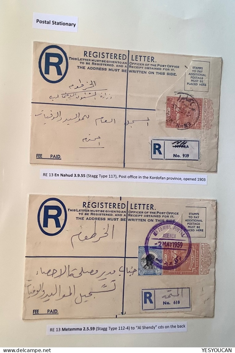 1908-54 fine collection of Sudan „REGISTERED LETTER“ postal stationery on 21 exhibition pages (camel Egypt used mint