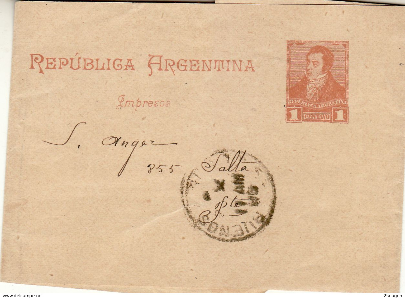 ARGENTINA 1896 WRAPPER SENT - Covers & Documents