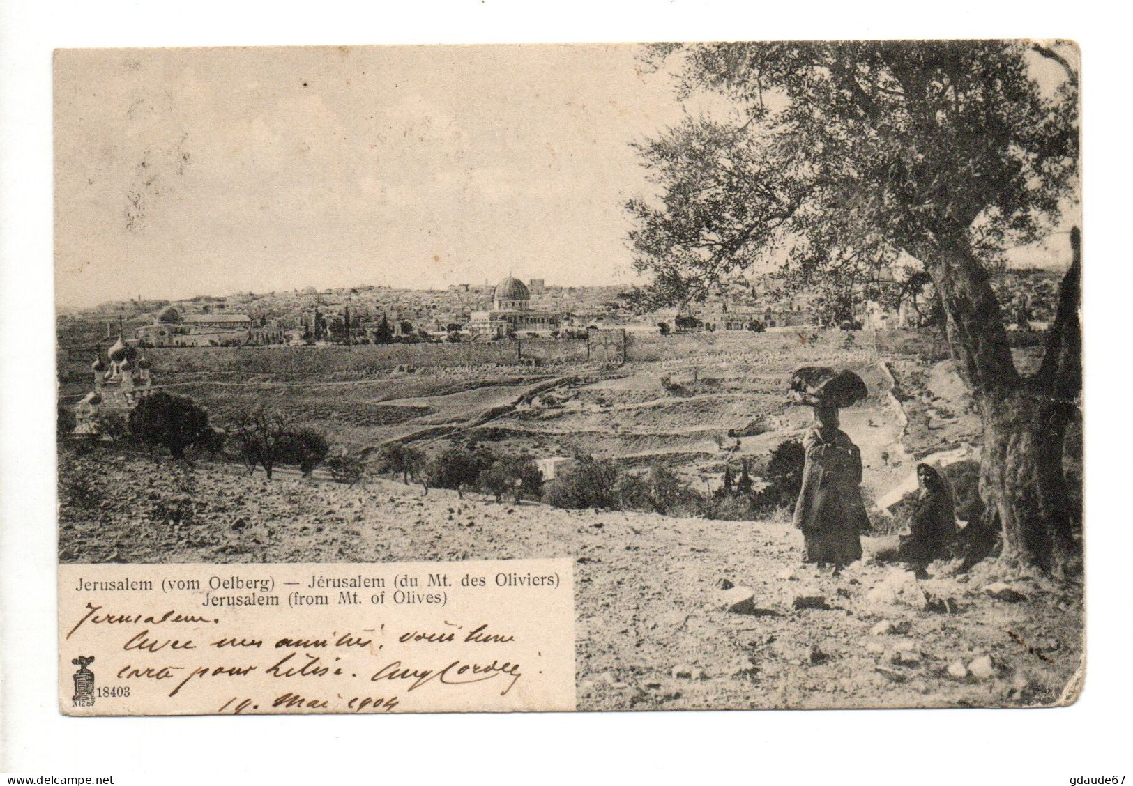 1904 - CP De JERUSALEM (PALESTINE / LEVANT) Avec CACHET BUREAU FRANCAIS A L'ETRANGER BFE SUR PAIRE TYPE BLANC - Briefe U. Dokumente