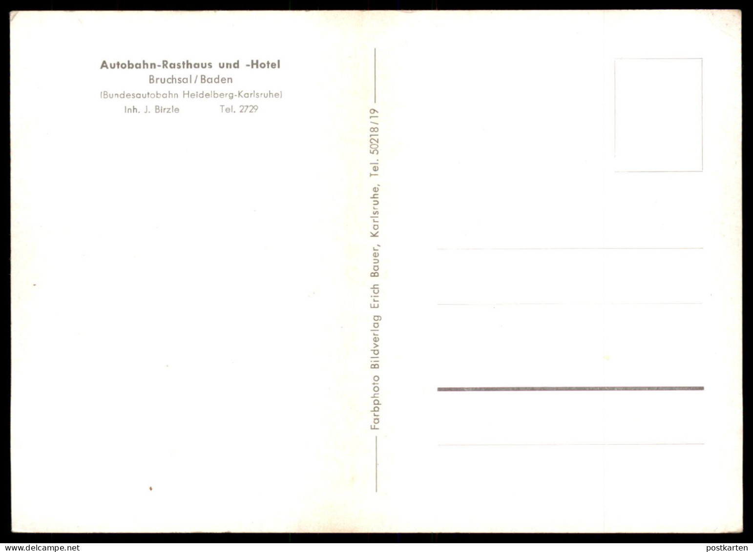 ÄLTERE POSTKARTE AUTOBAHN-RASTHOF UND -HOTEL BRUCHSAL BADEN BAB HEIDELBERG - KARLSRUHE AUTOHOF RASTSTÄTTE Motorway - Bruchsal