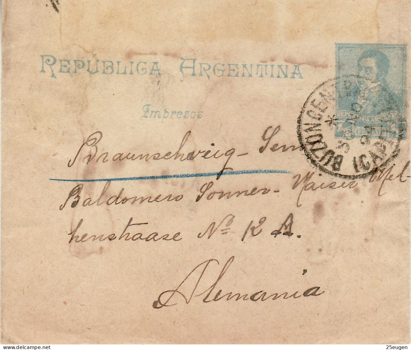 ARGENTINA 1894 WRAPPER SENT TO BRAUNSCHWEIG - Briefe U. Dokumente