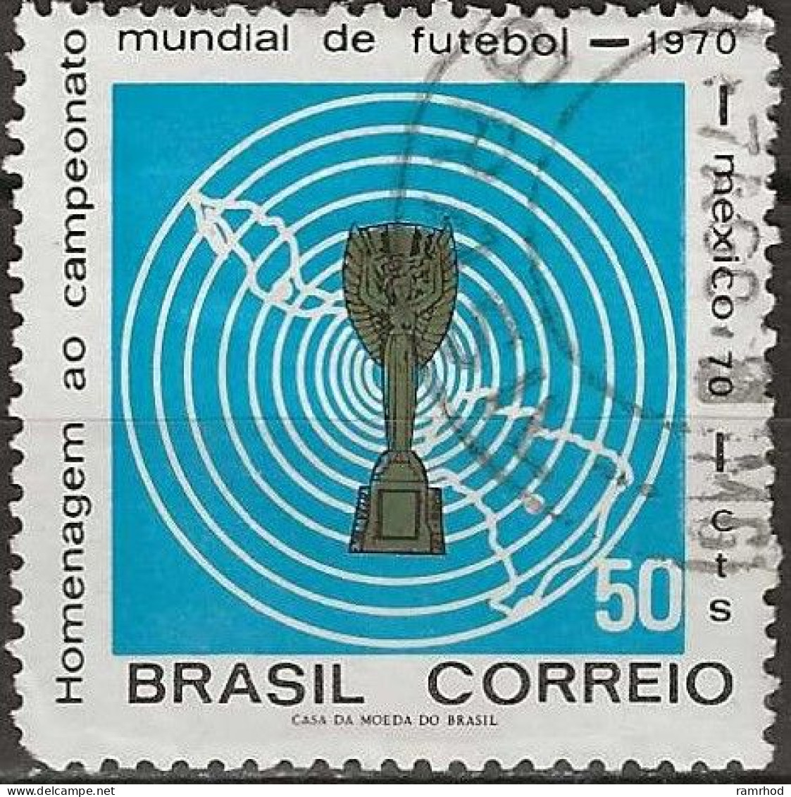 BRAZIL 1970 World Cup Football Championships Mexico - 50c - Jules Rimet Cup, And Map FU - Gebruikt