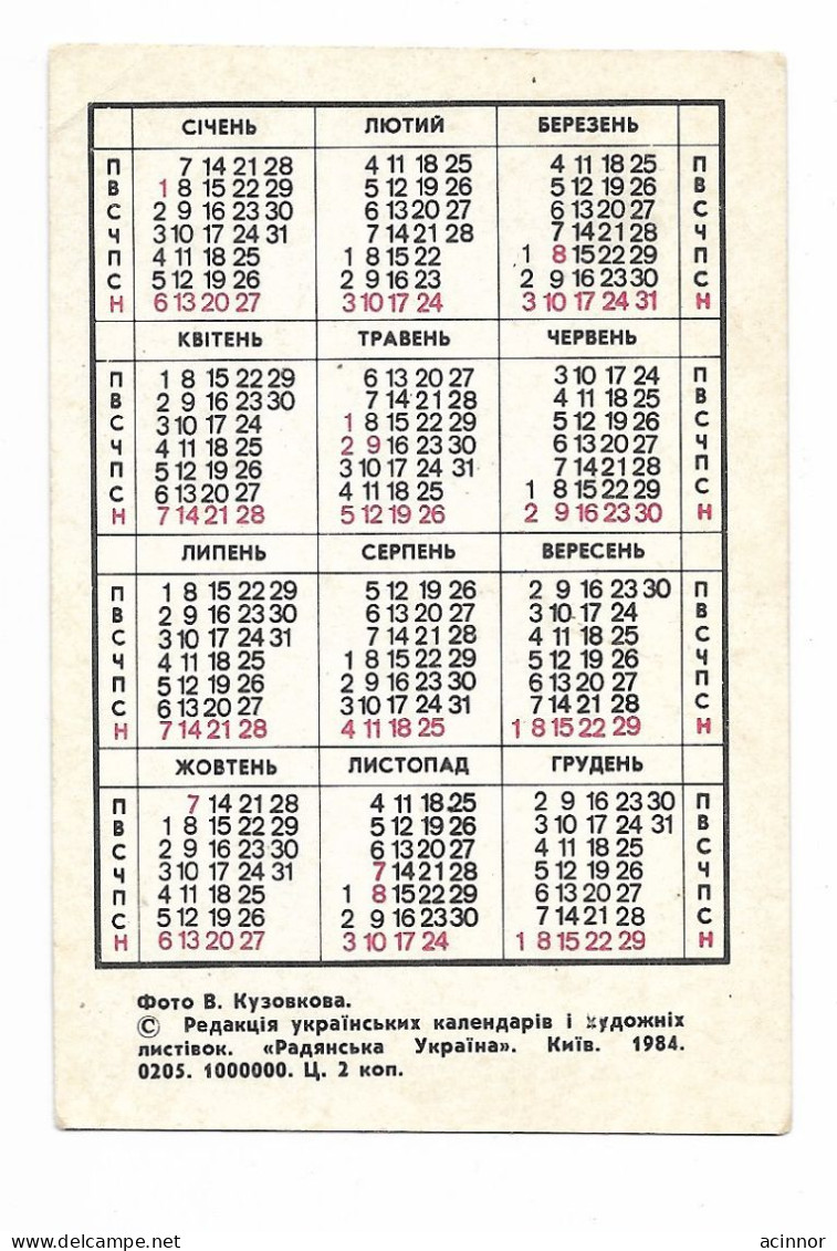 USSR Ukraine Folklore Advertising Pocket Calendar Card 1985 - Petit Format : 1981-90