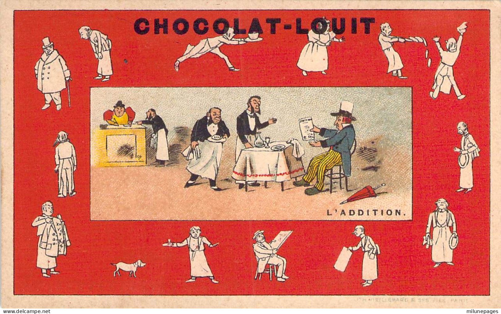 Chromo Image Du Chocolat Louit Rare Série L'Addition  Lithographie Vieillemard & Fils - Louit