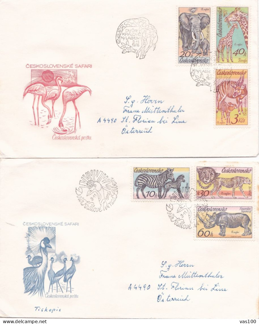 WILDLIFE  2  COVERS FDC  CIRCULATED 1976 Tchécoslovaquie - Covers & Documents