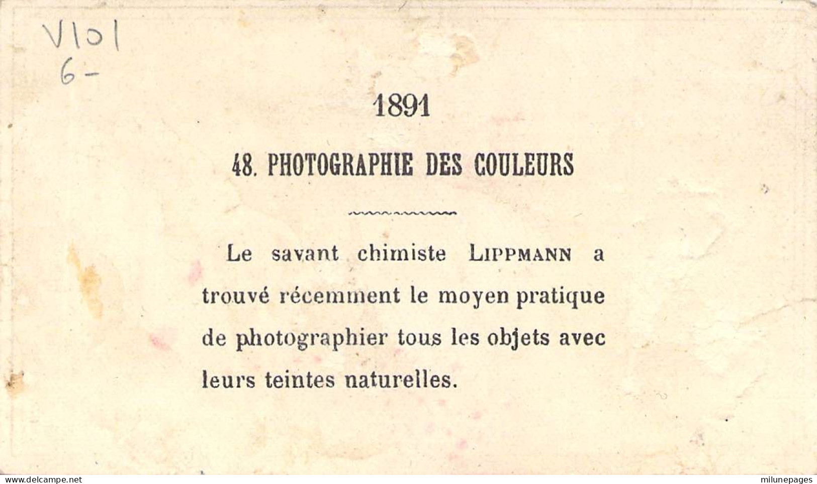 Chromo Image Du Chocolat Louit Série Photographie N°48 La Photographie Des Couleurs 1891 - Louit