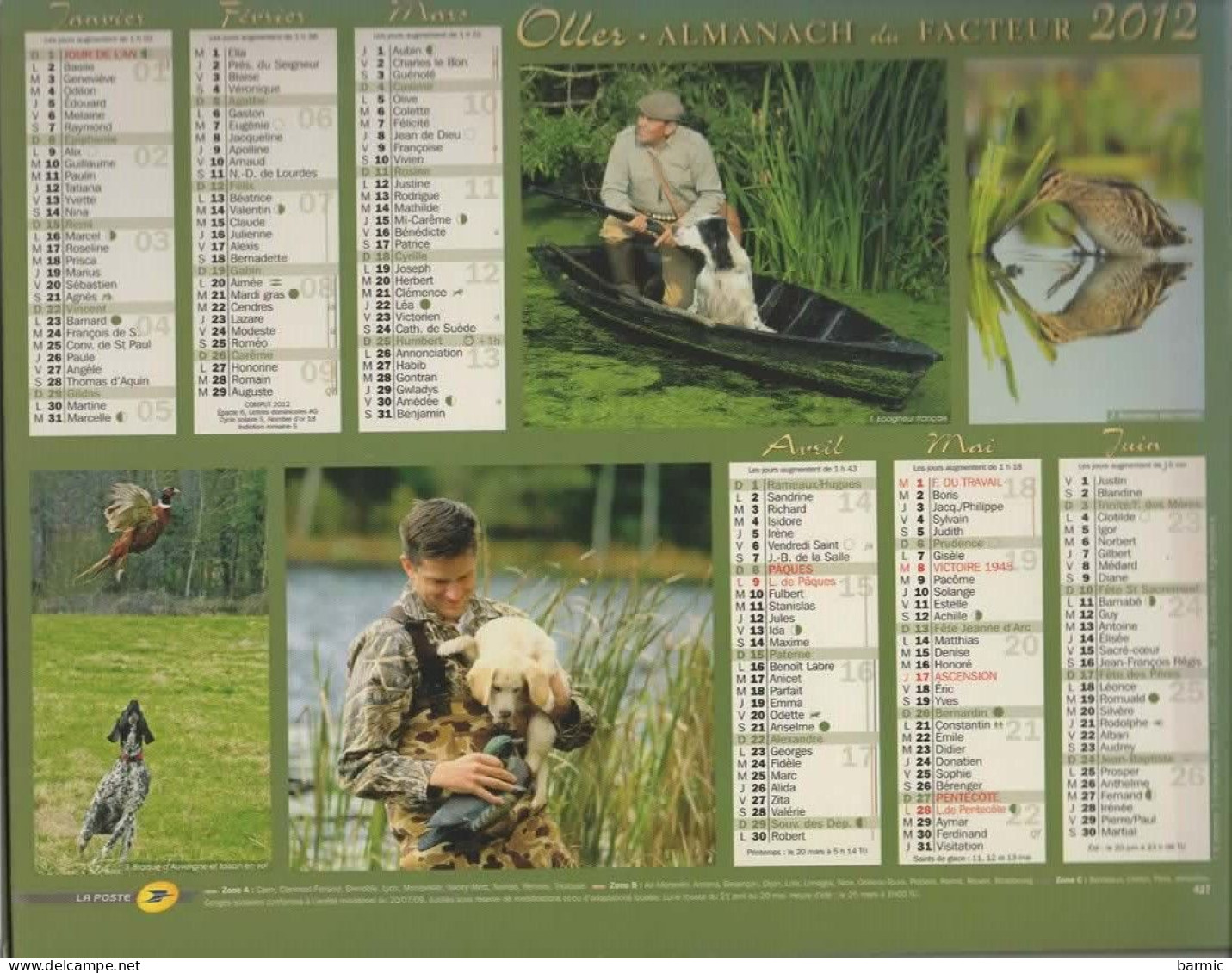 CALENDRIER ANNEE 2012, COMPLET, MULTIVUE, LA PECHE, LA CHASSE COULEUR REF 13881 - Formato Grande : 2001-...