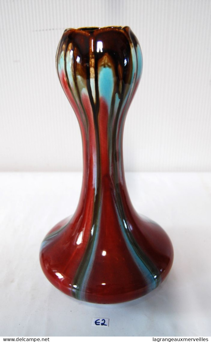 E2 Vase En Verre Multicolore - Coulée De Couleur - Marqué 59 - Design - Art Deco - Jarrones