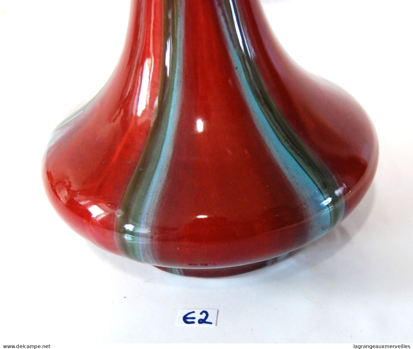 E2 Vase En Verre Multicolore - Coulée De Couleur - Marqué 59 - Design - Art Deco - Vases