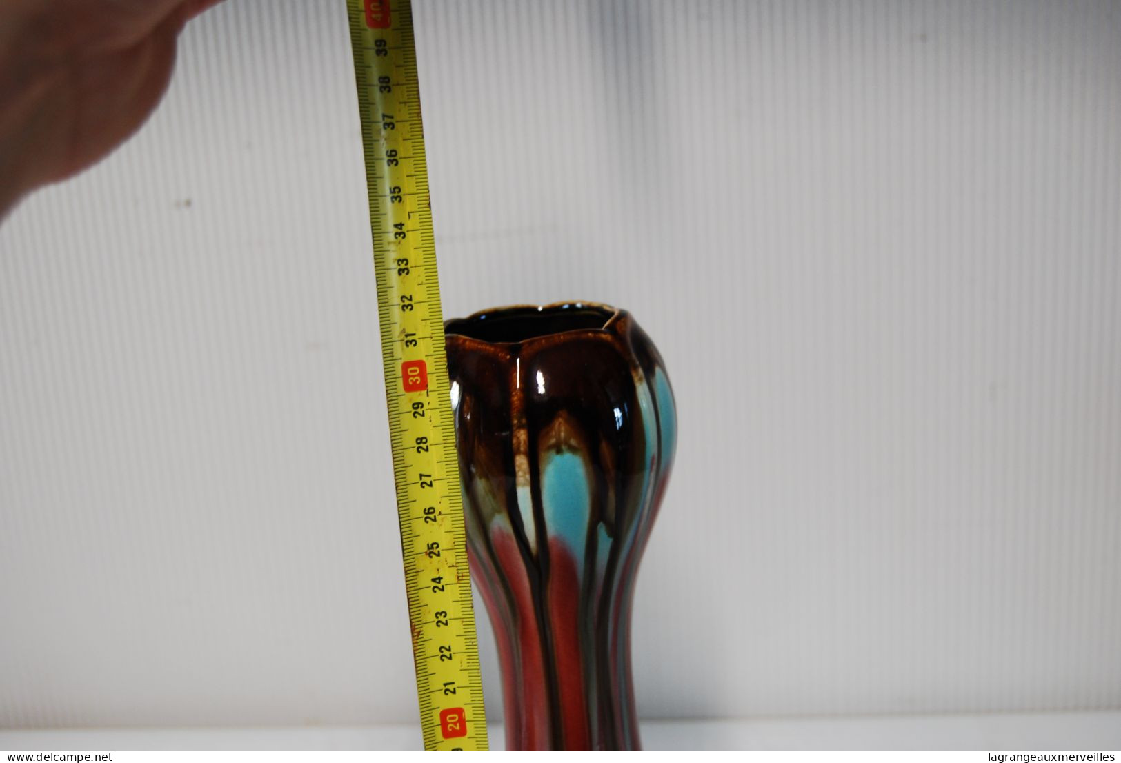 E2 Vase En Verre Multicolore - Coulée De Couleur - Marqué 59 - Design - Art Deco - Jarrones