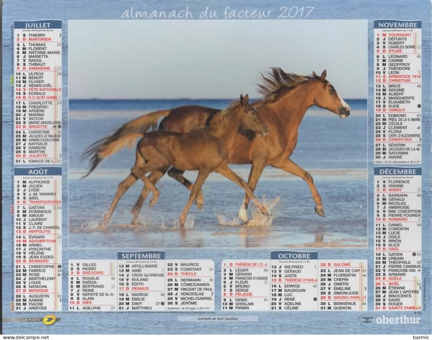 CALENDRIER ANNEE 2017, COMPLET, TROUPEAU DE CHEVAUX AU GALOP, JUMENT ET SON POULAIN  COULEUR REF 13886 - Formato Grande : 2001-...