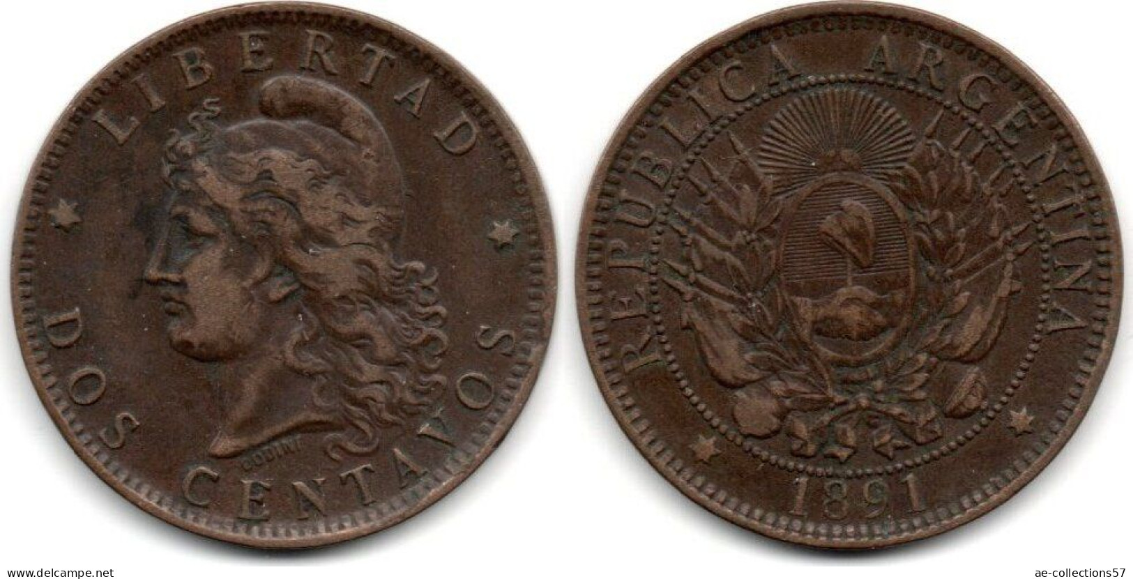 MA 30851  //   Argentine     //  2 Centavos 1891 /   TB+ - Argentina