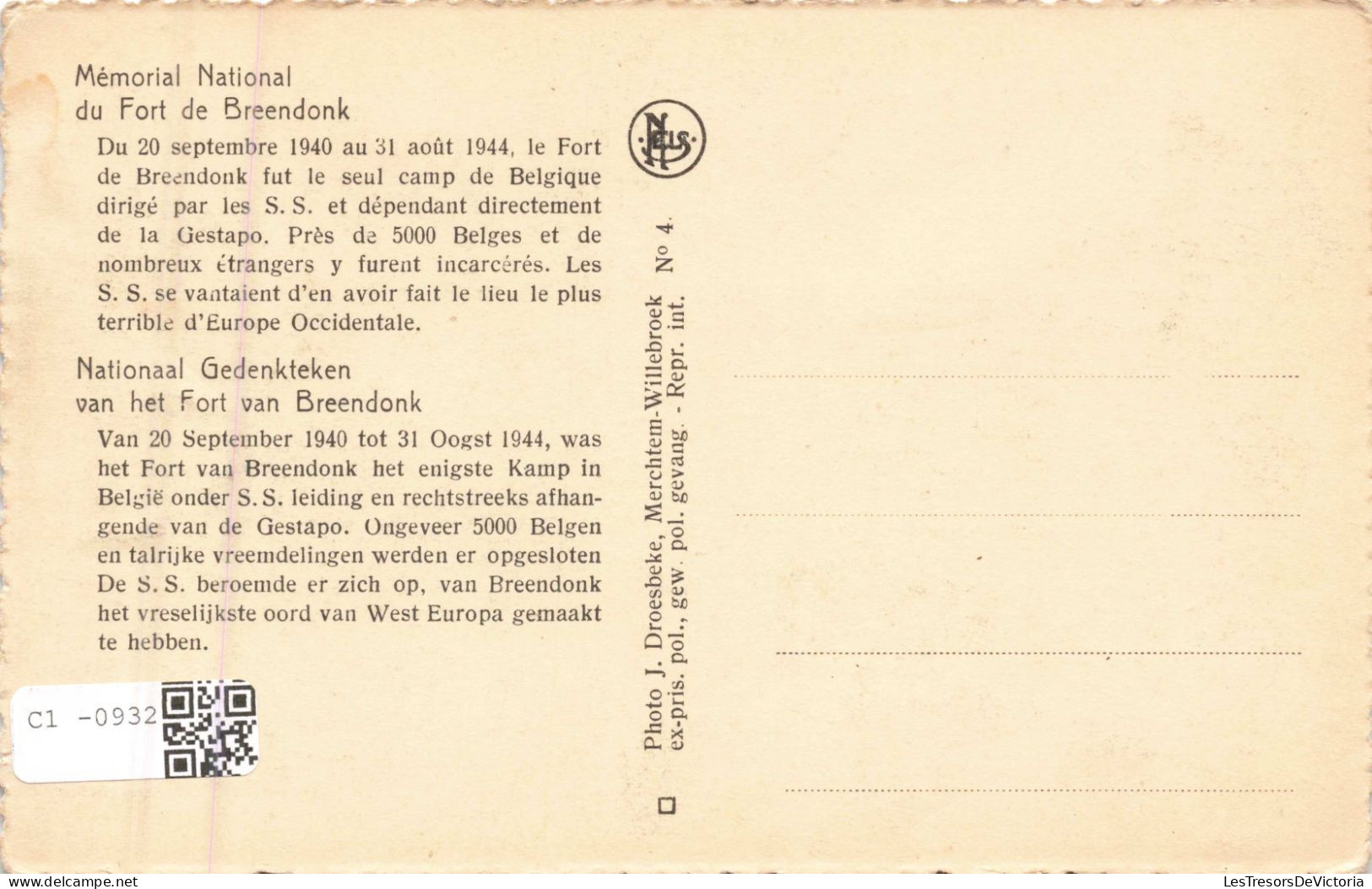 BELGIQUE - Wilebroek - Fort De Breendonk - Vue Générale - Carte Postale Ancienne - Willebroek