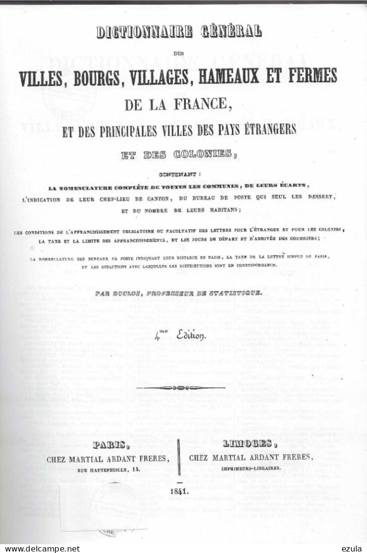 Dictionnaire Général Des Villes-Bourgs-Villages-Hameaux Et Ferme De La France De 1841= 656 Pages - Woordenboeken