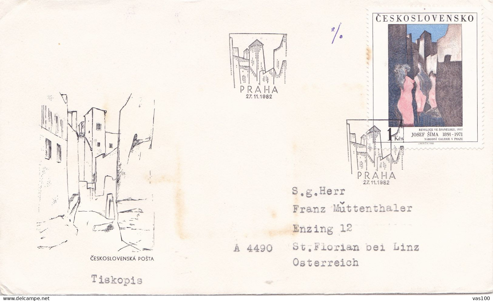 PAINTING COVERS FDC  CIRCULATED 1982 Tchécoslovaquie - Brieven En Documenten