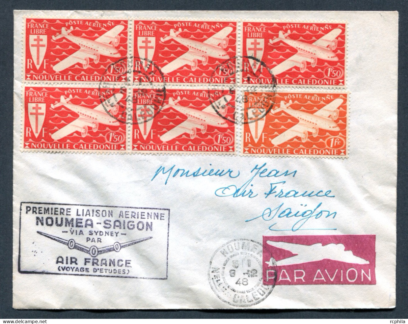 RC 26753 FRANCE 1948 - 1er VOL NOUMÉA SAIGON VIA SYDNEY PAR AIR FRANCE VOYAGE D'ETUDES SUR LETTRE - Covers & Documents