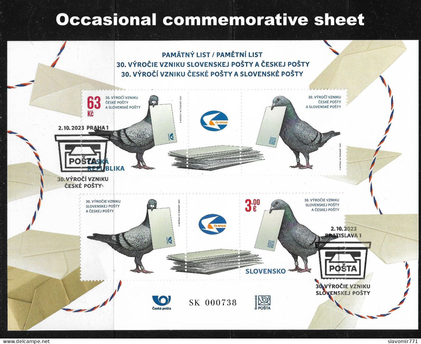 Slovakia 2023 New **  + Joint Issue With Czech Republic    ** MNH Slowakei Pigeons ** Gelegentlicher Gedenkbrief - Brieven En Documenten