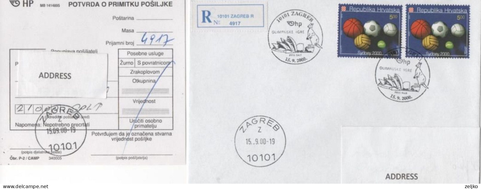 Croatia, Olympic Games 2000 Sidney , First Day Cancel, Registered With Receipt - Verano 2000: Sydney