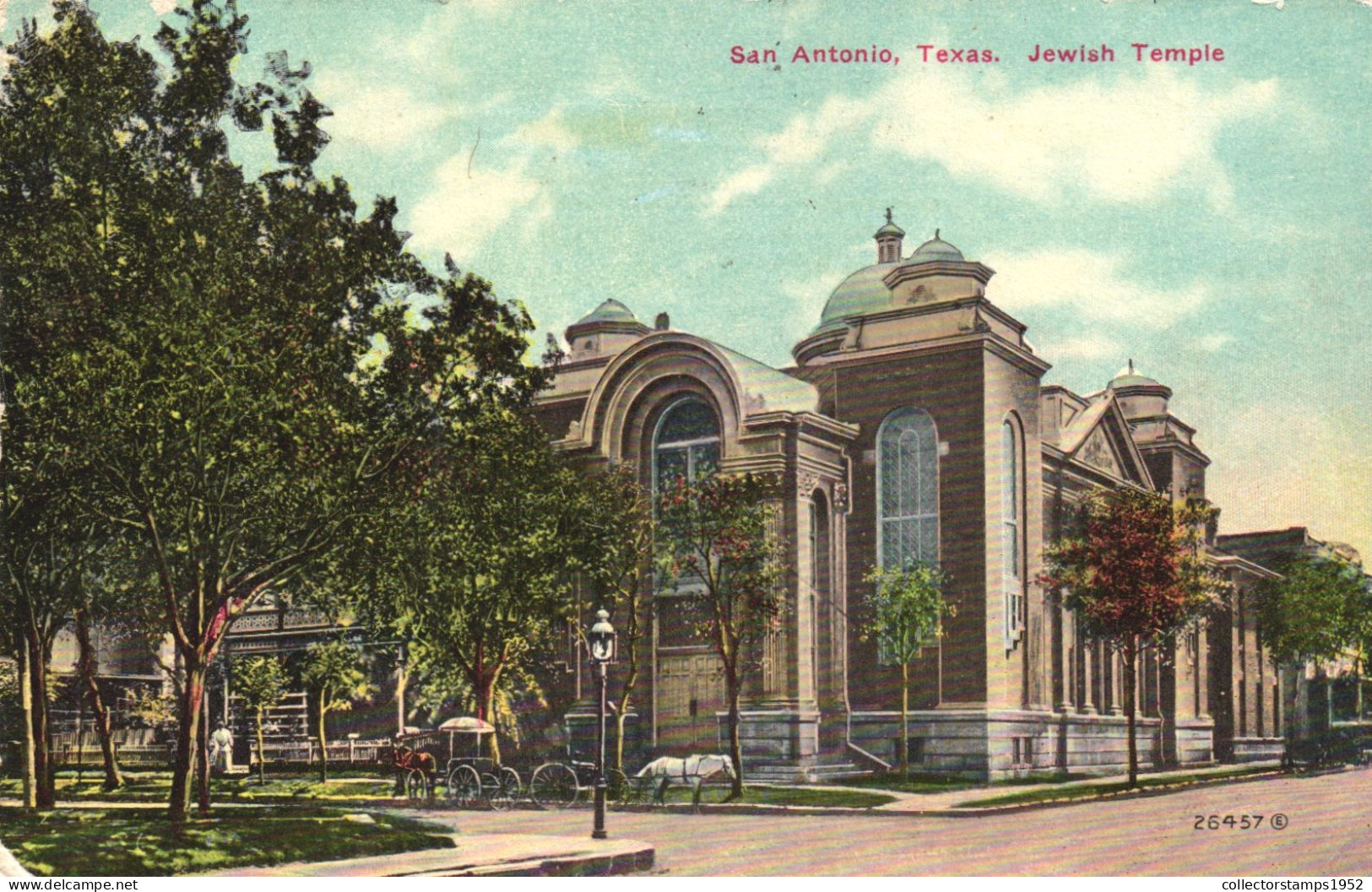 SAN ANTONIO, TEXAS, JEWISH TEMPLE, ARCHITECTURE, CARRIAGE, HORSE, UNITED STATES, POSTCARD - San Antonio