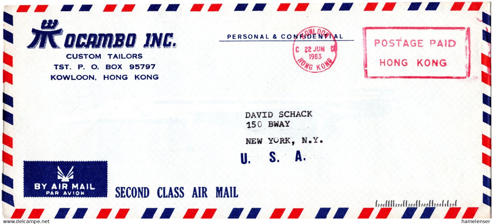 L73726 - Hong Kong - 1983 - "P.P." Postfreistpl A LpBf KOWLOON -> New York, NY (USA) - Brieven En Documenten