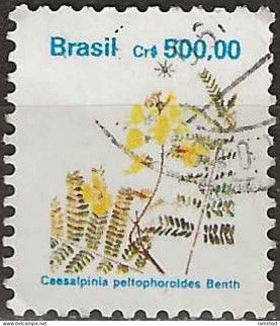 BRAZIL 1990 Flowers  - 500cr. - Caesalpinia Peltophoroides FU - Used Stamps