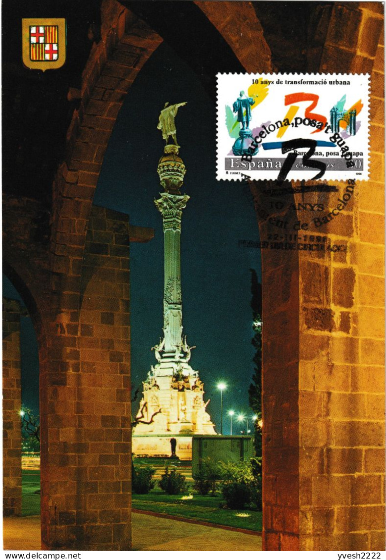 Espagne 1996 Y&T 2996. 10 Ans De Transformation Urbaine De Barcelone. Statue De Christophe Colomb - Christoph Kolumbus