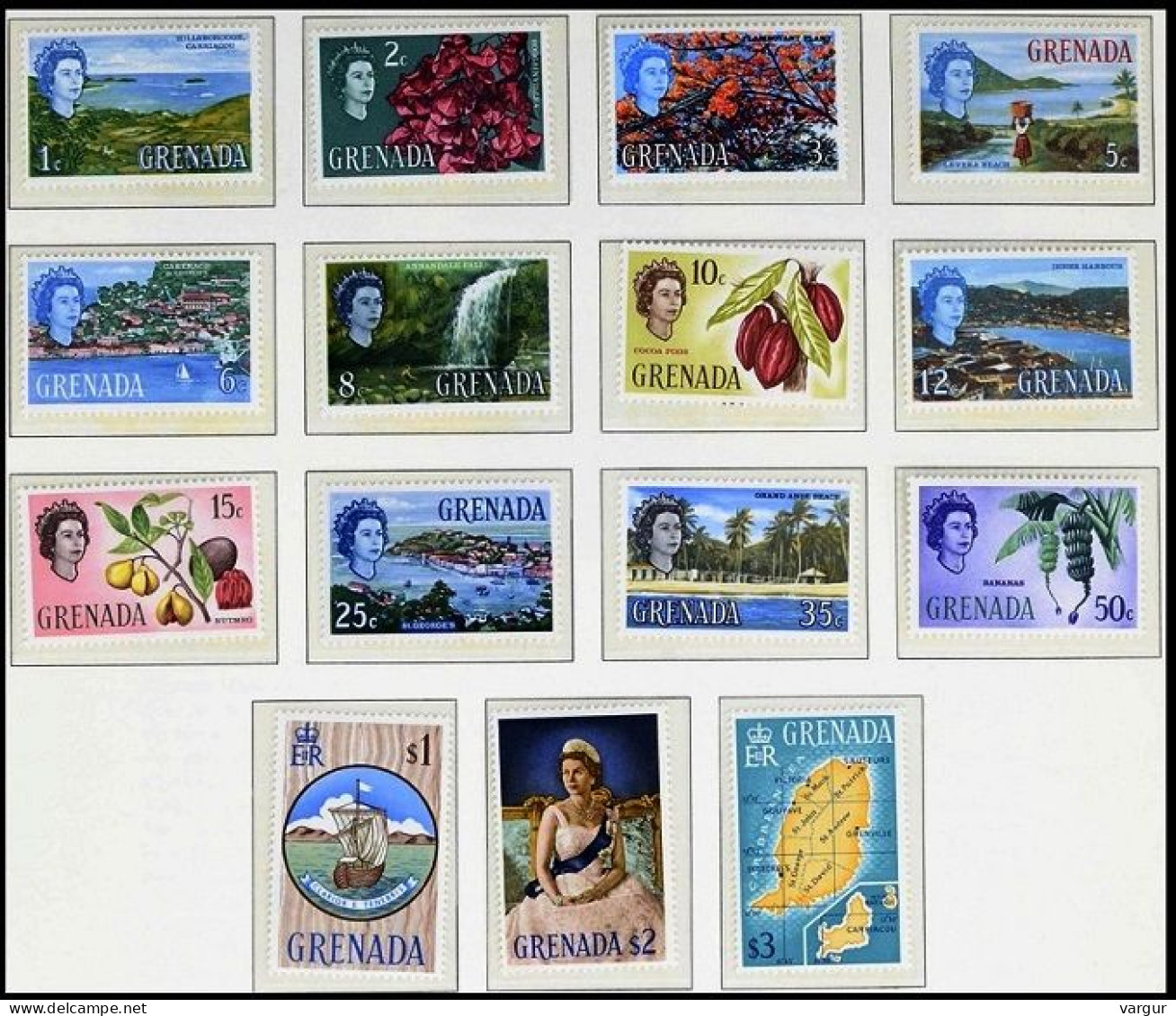 GRENADA 1966. Definitive: Flowers Fruits Views Ship Map QEII. Complete 15v, MNH - Grenade (...-1974)