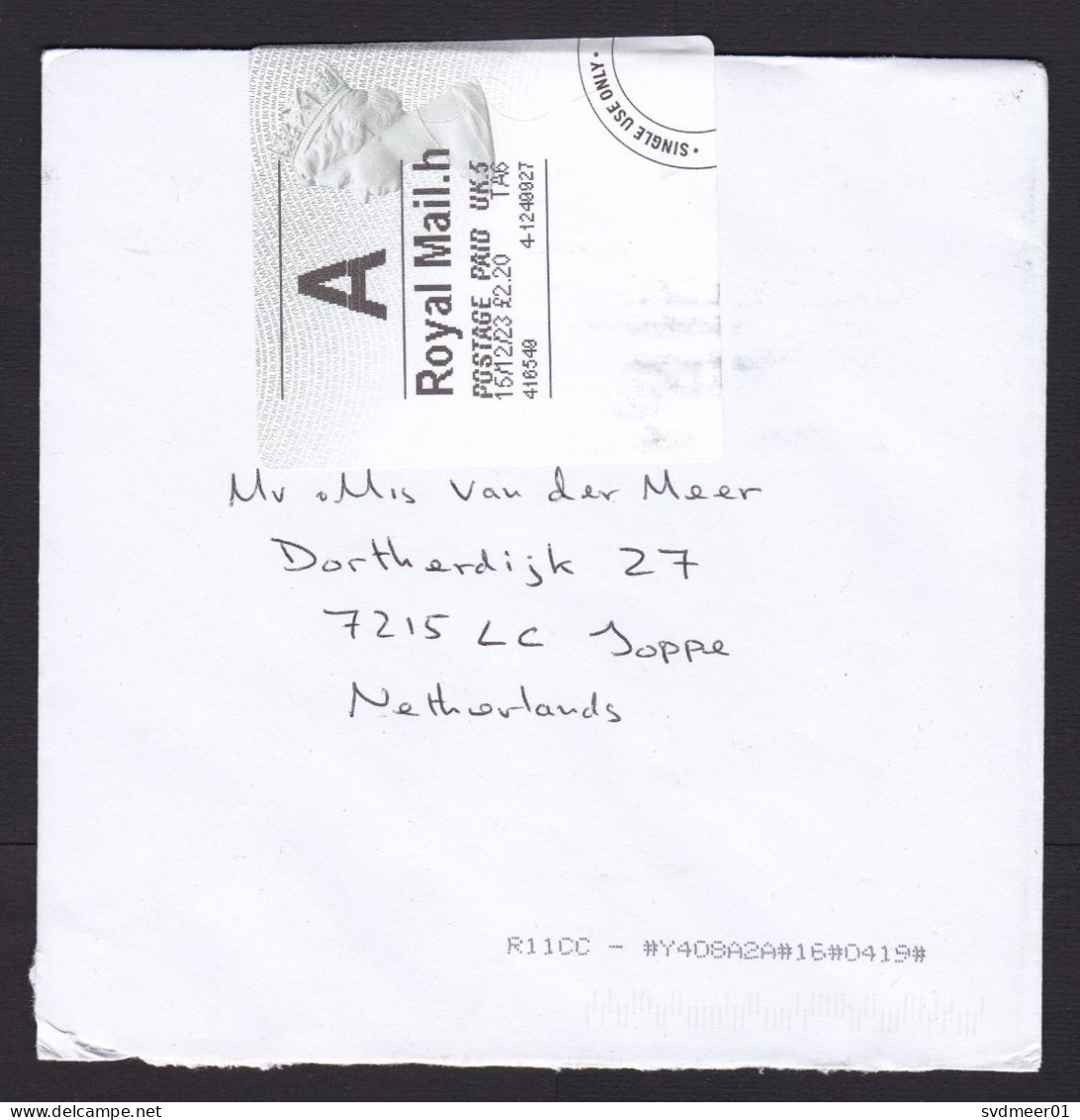 UK: Cover To Netherlands, 2023, ATM Machine Label, Queen, Machin, 2.20 Rate (minor Damage) - Non Classés