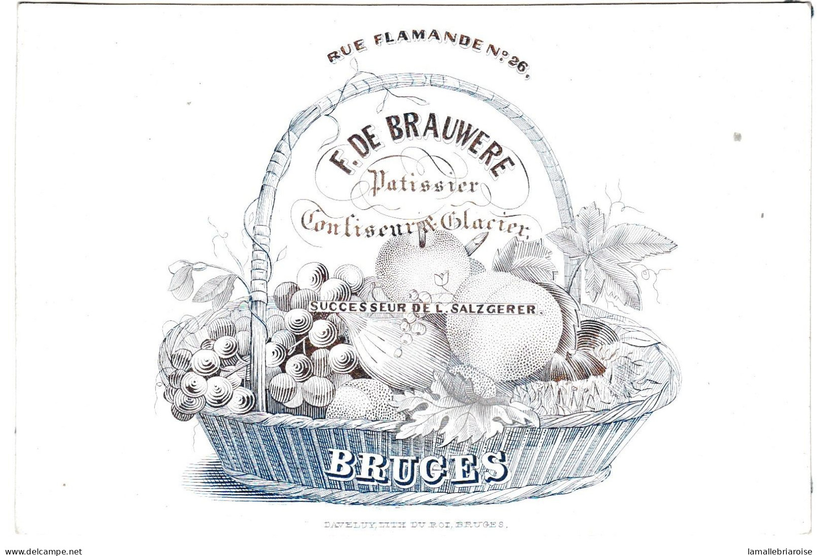 Belgique "Carte Porcelaine"  Porseleinkaart,F. De Brauwere, Patissier Confiseur Glacier, Bruges, Dim:133x89mm - Cartes Porcelaine