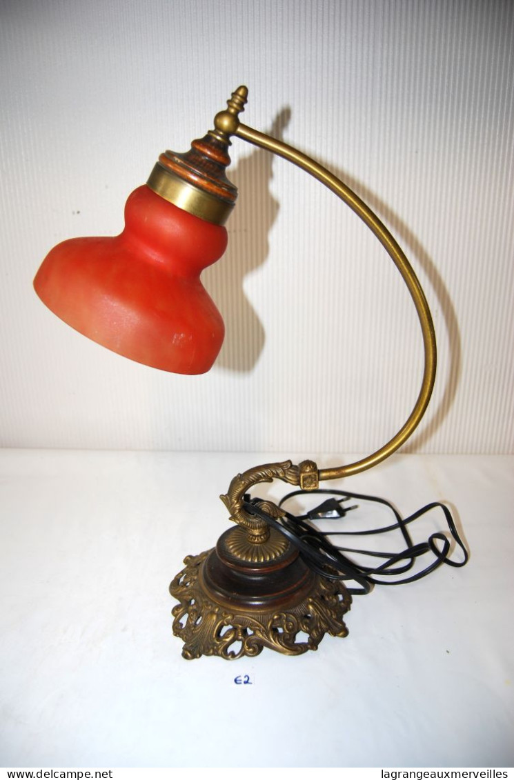 E2 Magnifique Lampe - Art Deco - Vintage - 1970 Art Nouveau - Bronze Et Pate De Verre - Lámparas Y Arañas