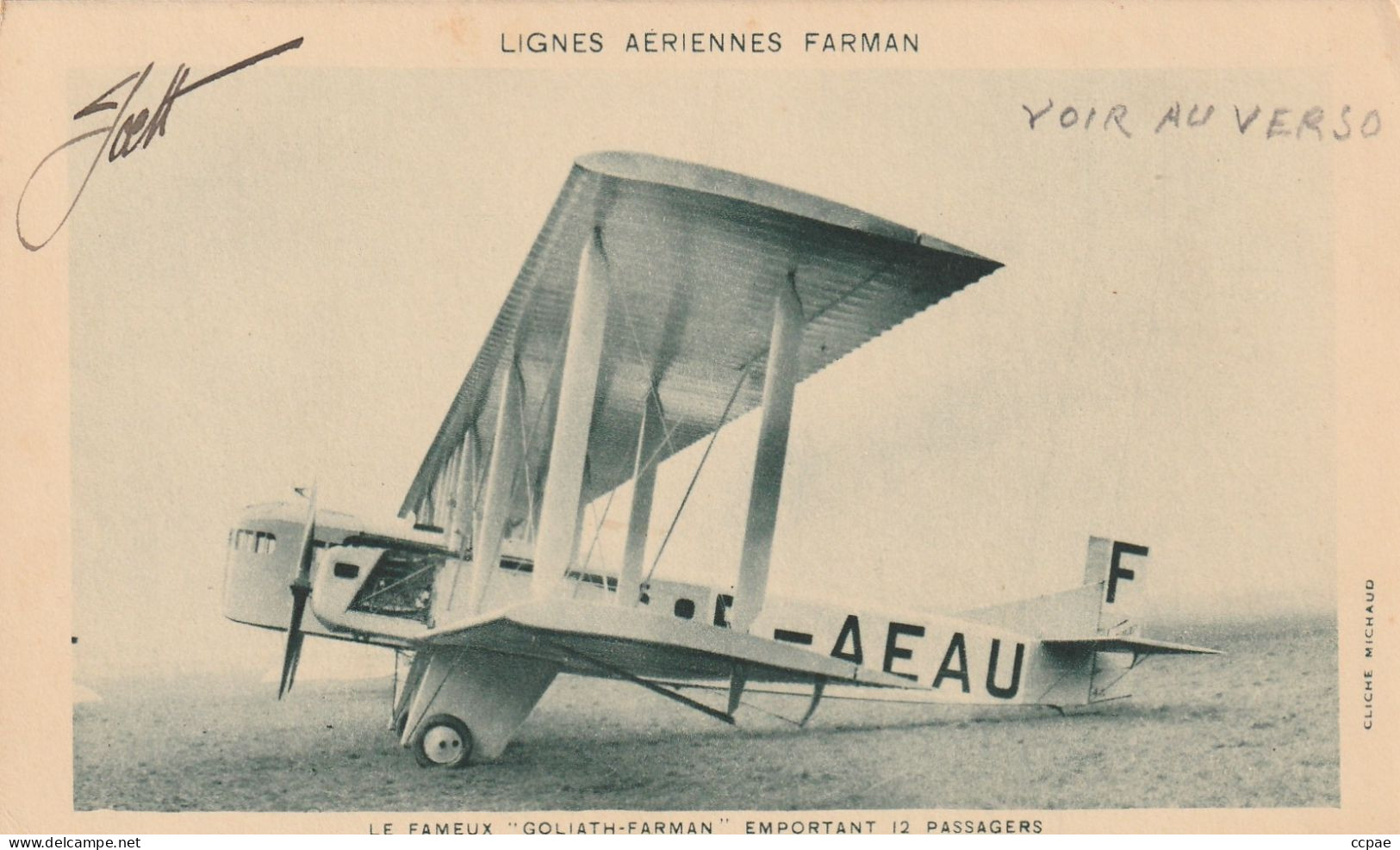 Lignes Aériennes Farman  - Le Fameux "Goliath-Farman"emportant 12 Passagers - 1919-1938: Entre Guerres