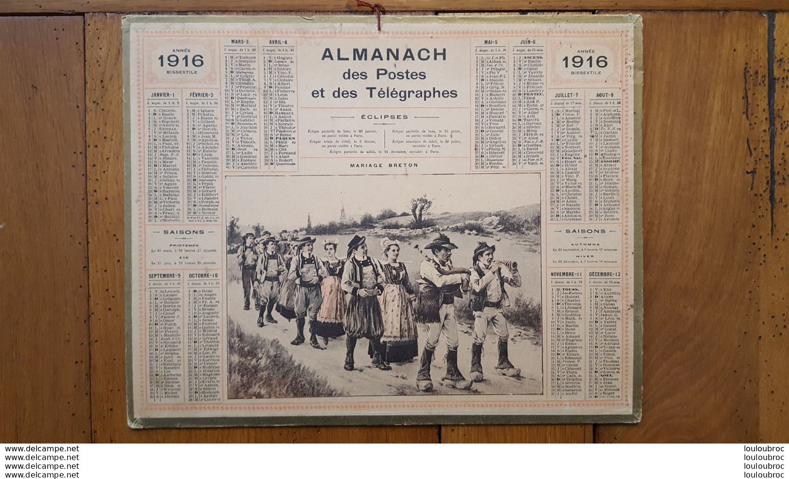 CALENDRIER ALMANACH DES POSTES 1916 DEPARTEMENT DE LA LOZERE - Formato Grande : 1901-20