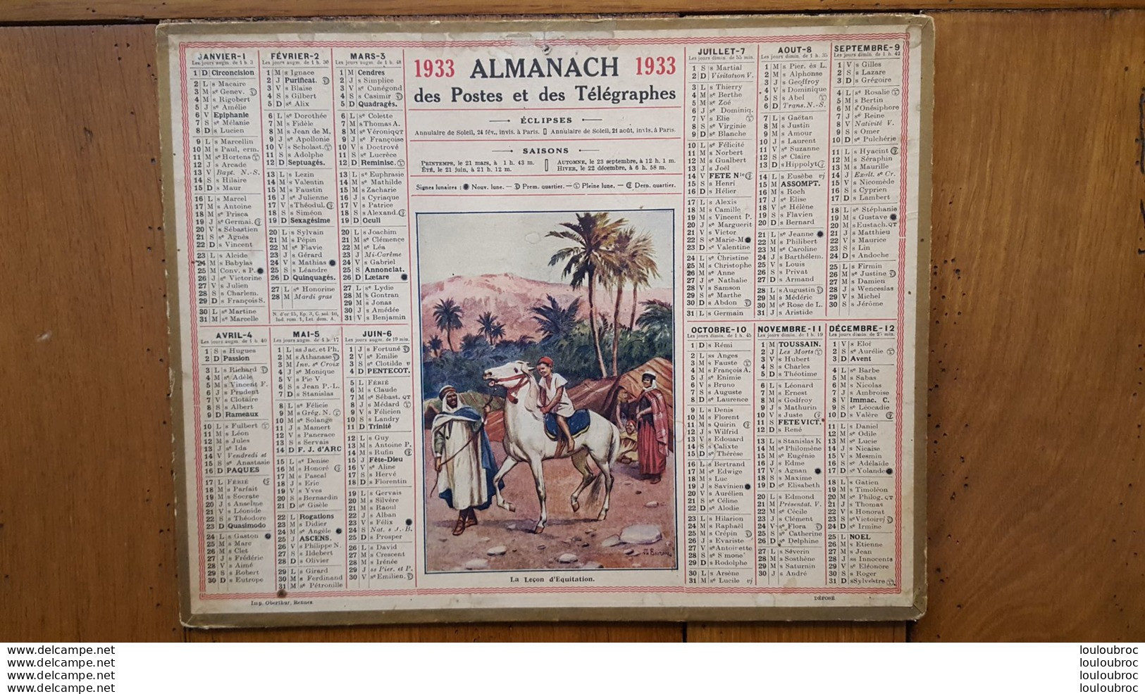 CALENDRIER ALMANACH DES POSTES 1933 DEPARTEMENT DE LA LOZERE - Grand Format : 1921-40