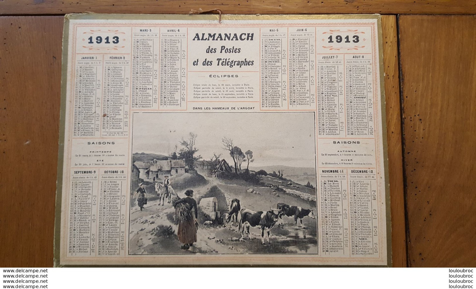 CALENDRIER ALMANACH DES POSTES 1913 DEPARTEMENT DE LA LOZERE - Grand Format : 1901-20